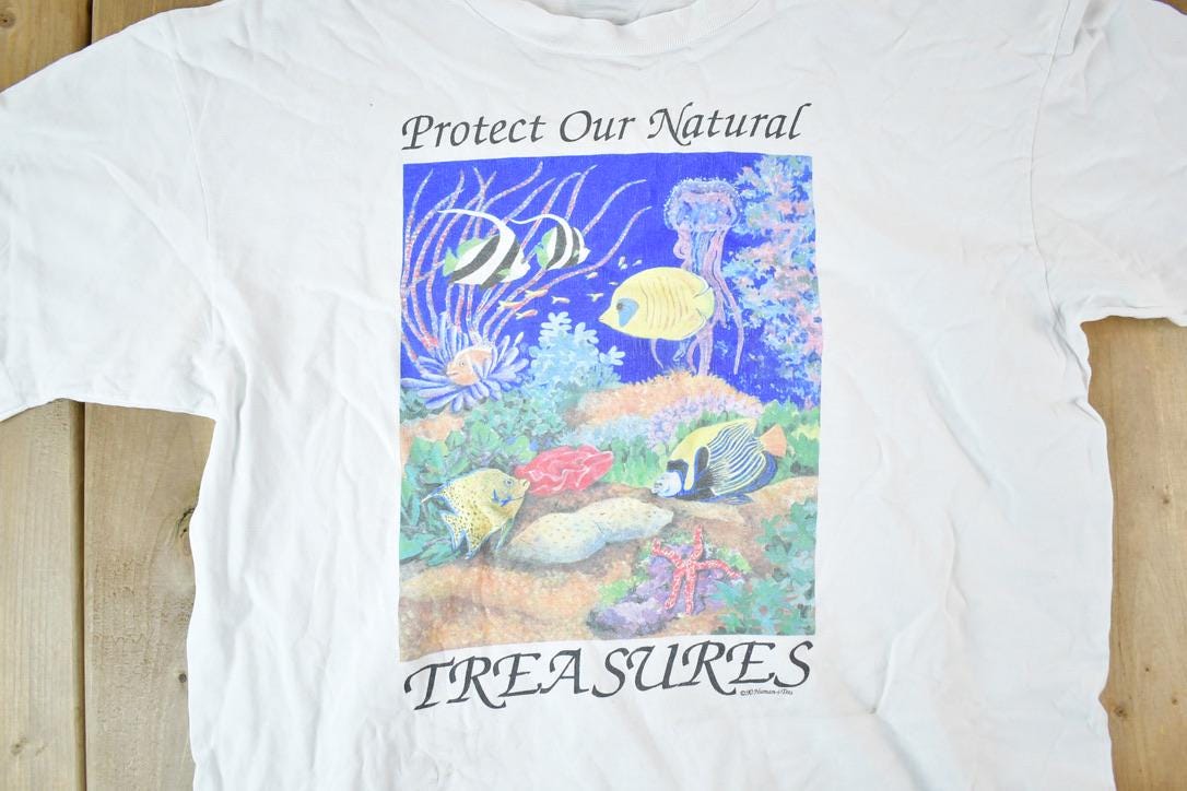 Vintage 90s Sea Scape T-Shirt: Protect Our Natural Treasures Mens M