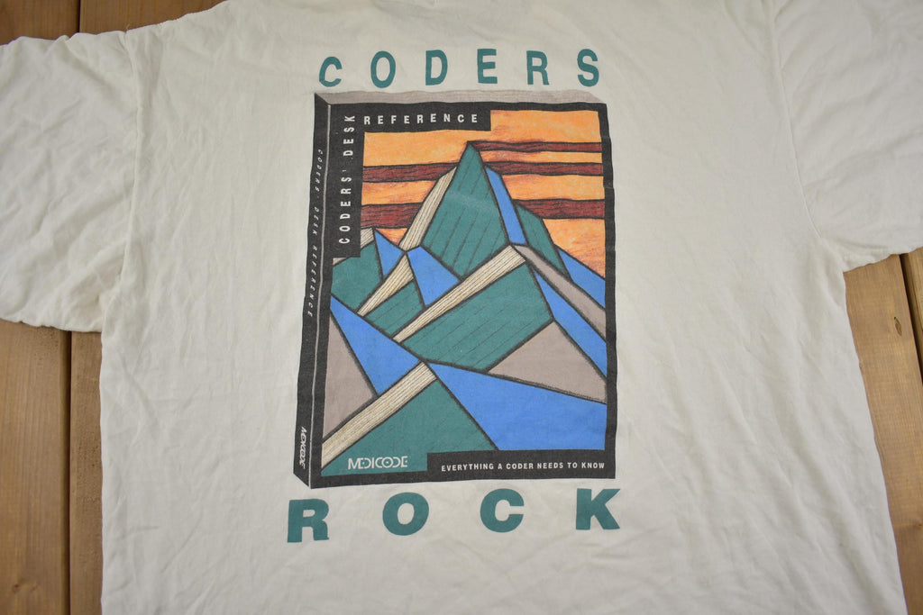 Vintage 1990s Coders Rock Book Graphic T Shirt