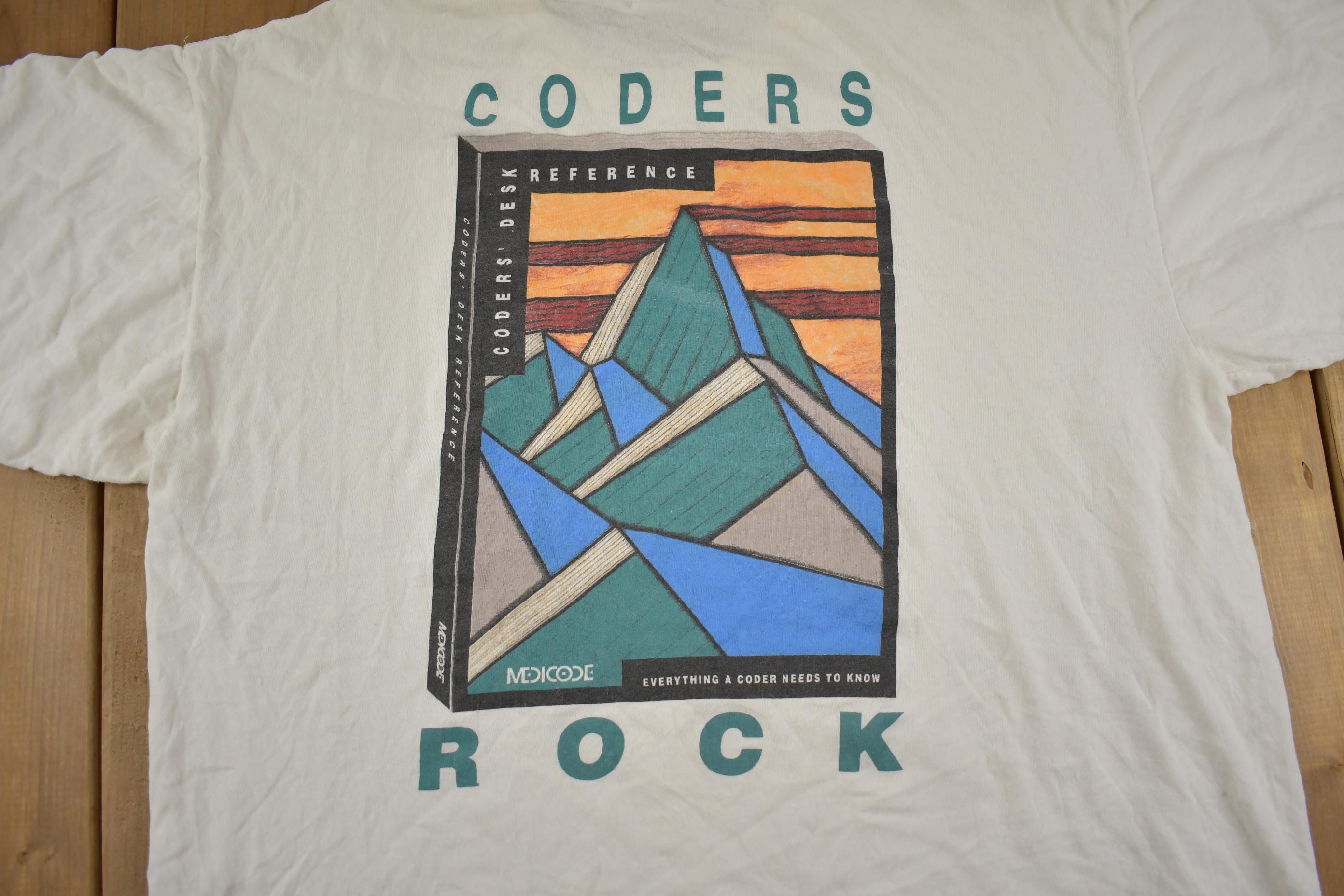 Vintage 1990s Coders Rock Book Graphic T Shirt