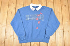 Vintage 1990s Butterfly Floral Graphic Print Collared Sweatshirt Mens L