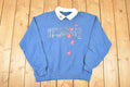 Vintage 1990s Butterfly Floral Graphic Print Collared Sweatshirt Mens L