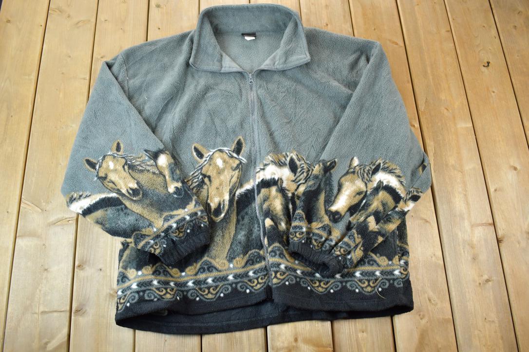 Vintage 1990s Mazmania Wild Horses AOP Fleece Sweater