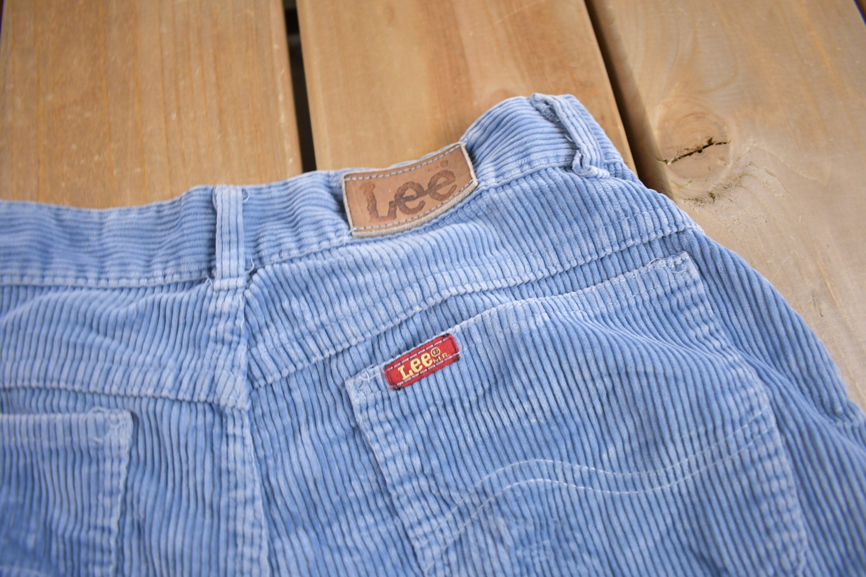 Vintage 1970s Lee Blue Corduroy Trousers Size 26 x 26