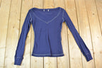 Women Vintage Vigoss Y2K Blue V Neck T-Shirt / Vigoss Grunge Skull Print / Contrast Stitch / Internet Famous Clothing / Over Dyed