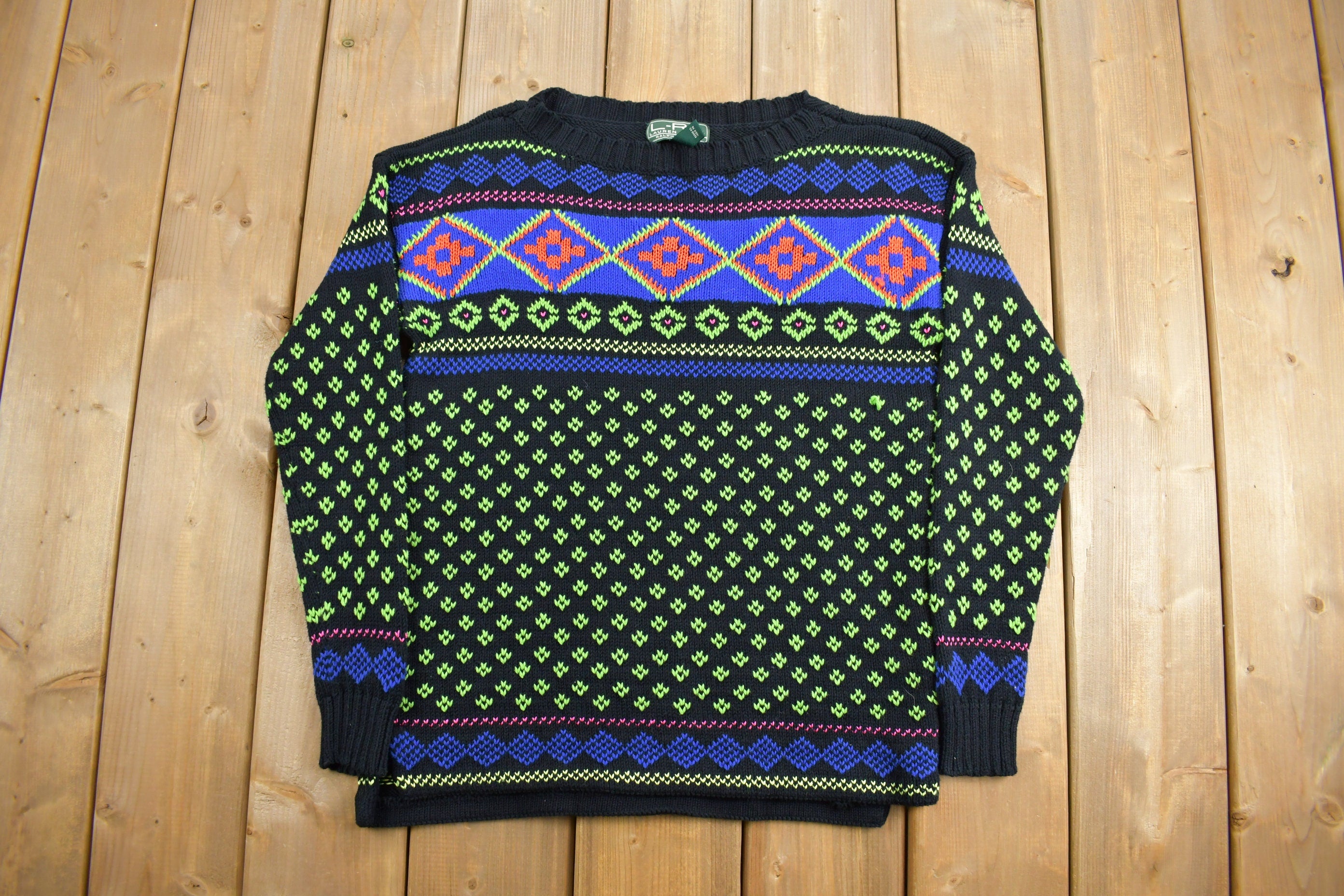 Vintage 1990s Ralph Lauren Neon Knit Crewneck Sweater