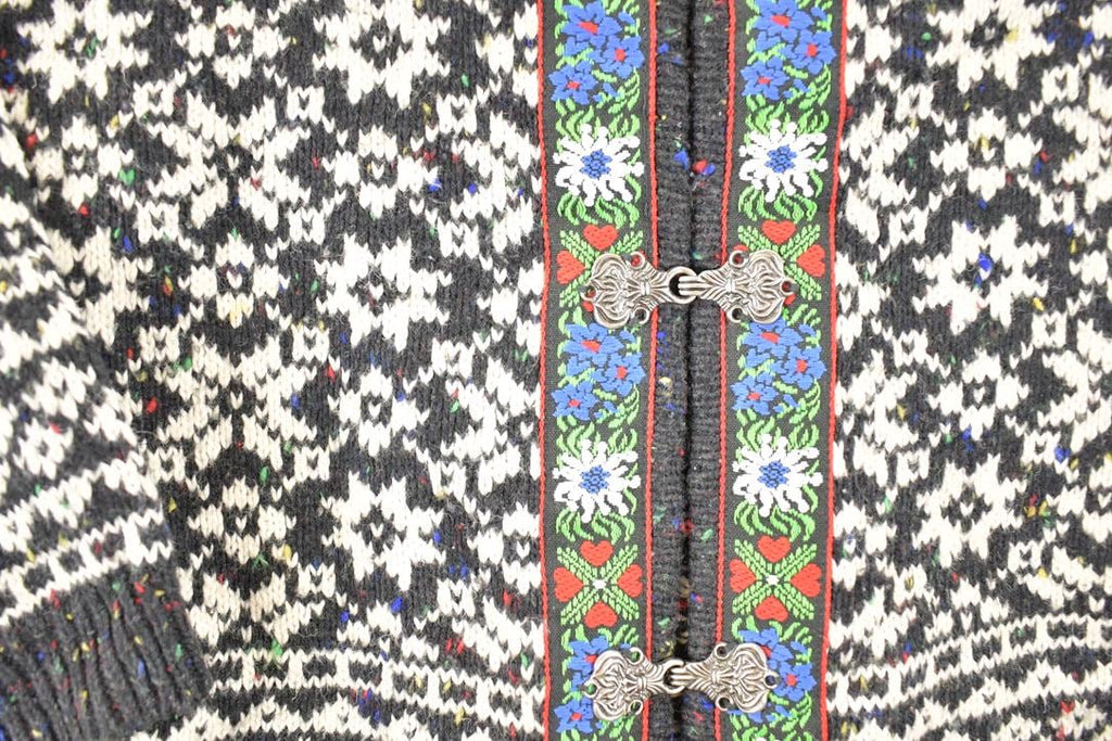 Vintage 1980s Northern Isles Metal Clasp Abstract Knit Cardigan Sweater Women's S