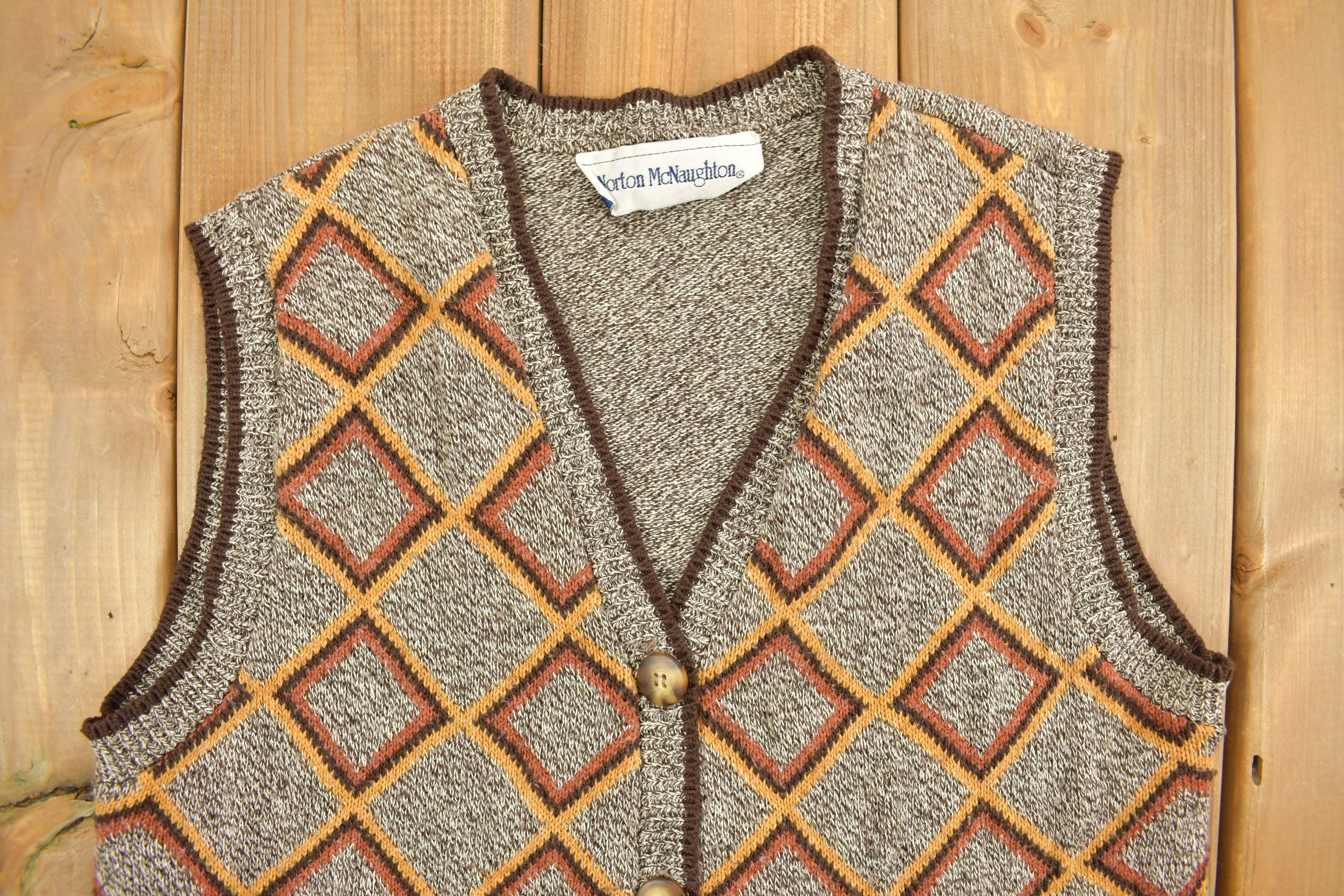 Vintage 1980s Norton McNaughton Knit Cardigan Sweater Vest