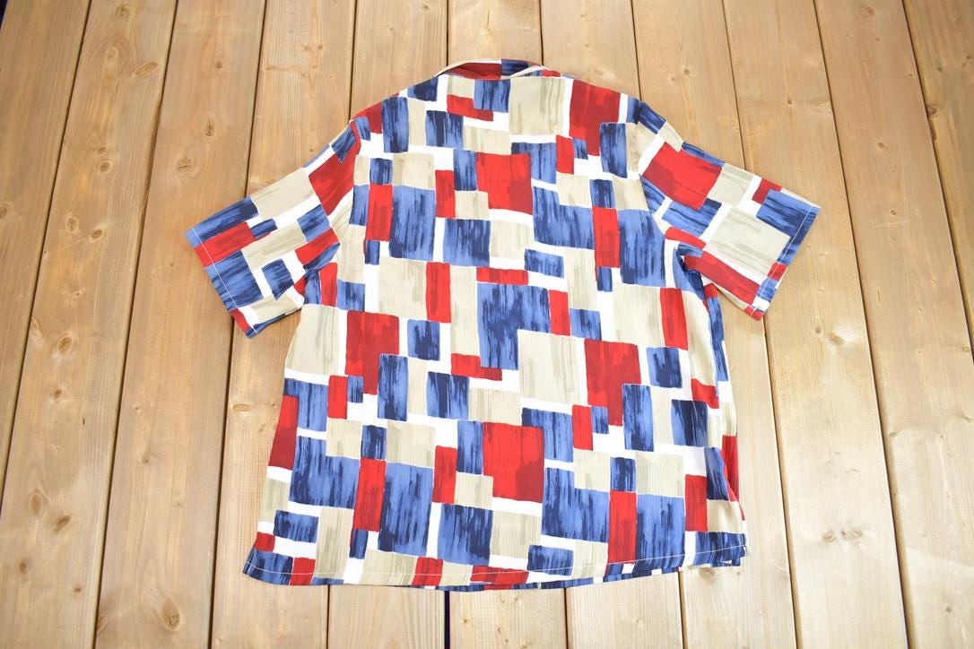 Vintage 1990s Bon Worth Abstract Graphic Short Sleeve Single Stitch Unique Button up
