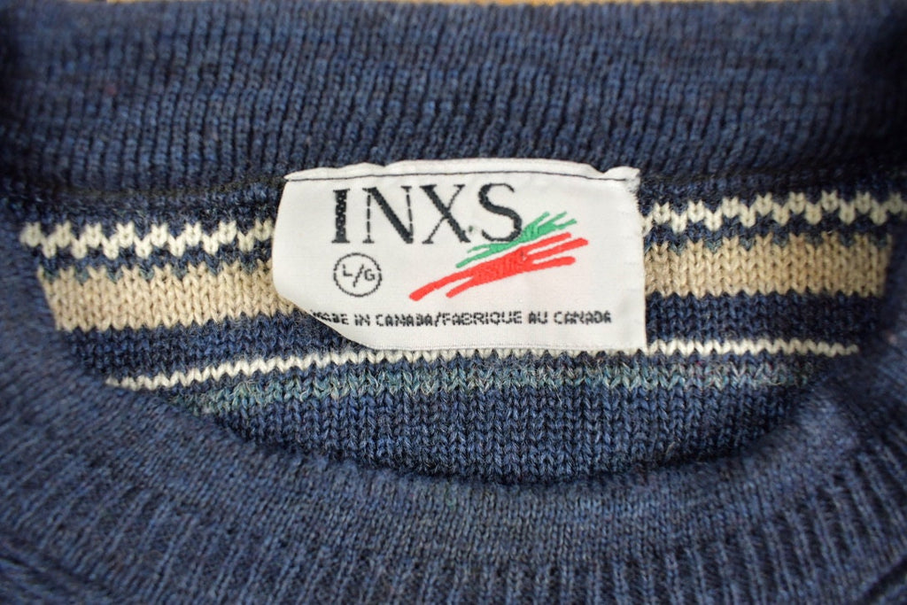 Vintage 1990s INXS Knitted Sweater  Vintage 90s Crewneck  Pattern Sweater  Made In Canada  All Over Print  Pullover
