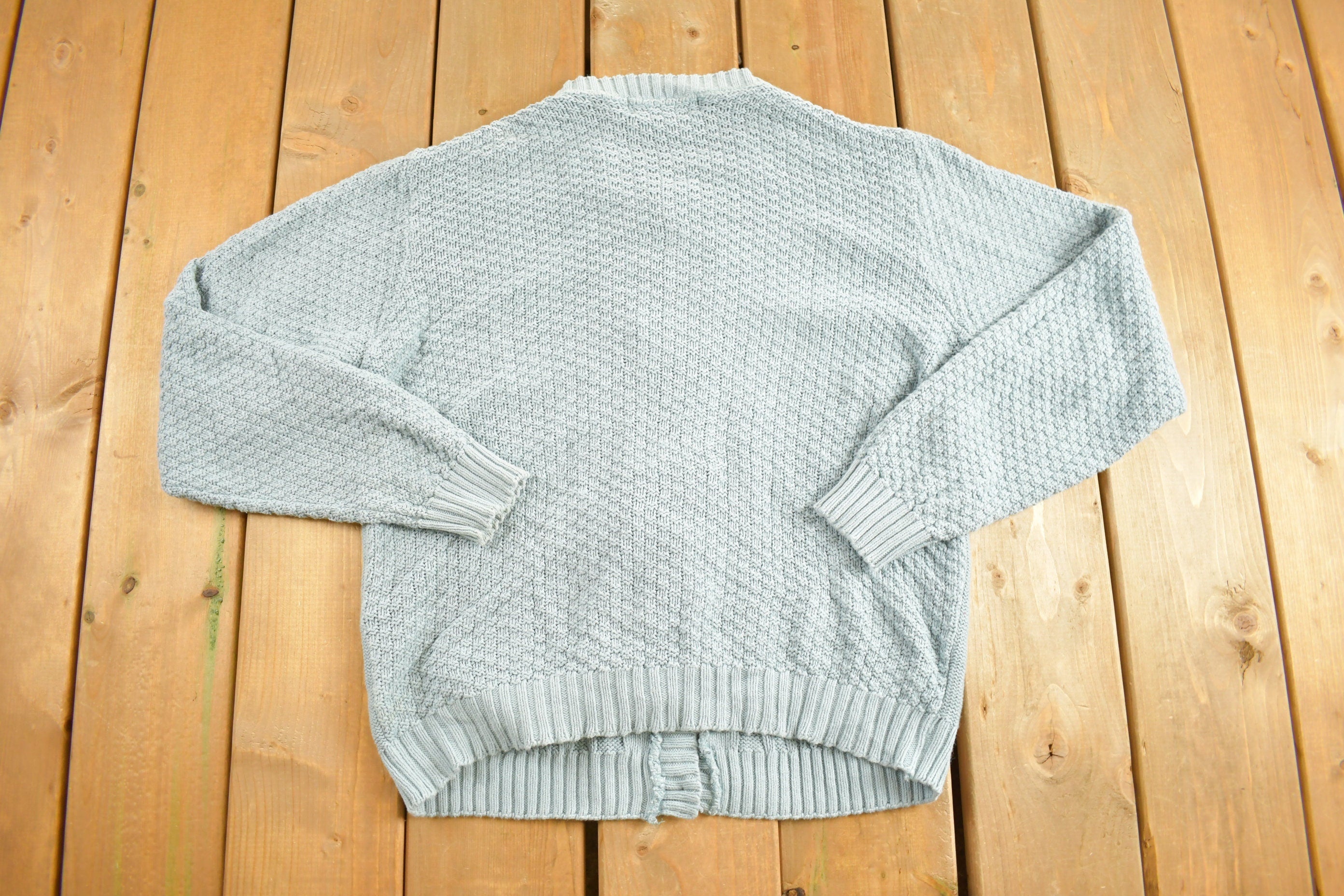Vintage 1990s Orvis Blue Knitted Cardigan Sweater