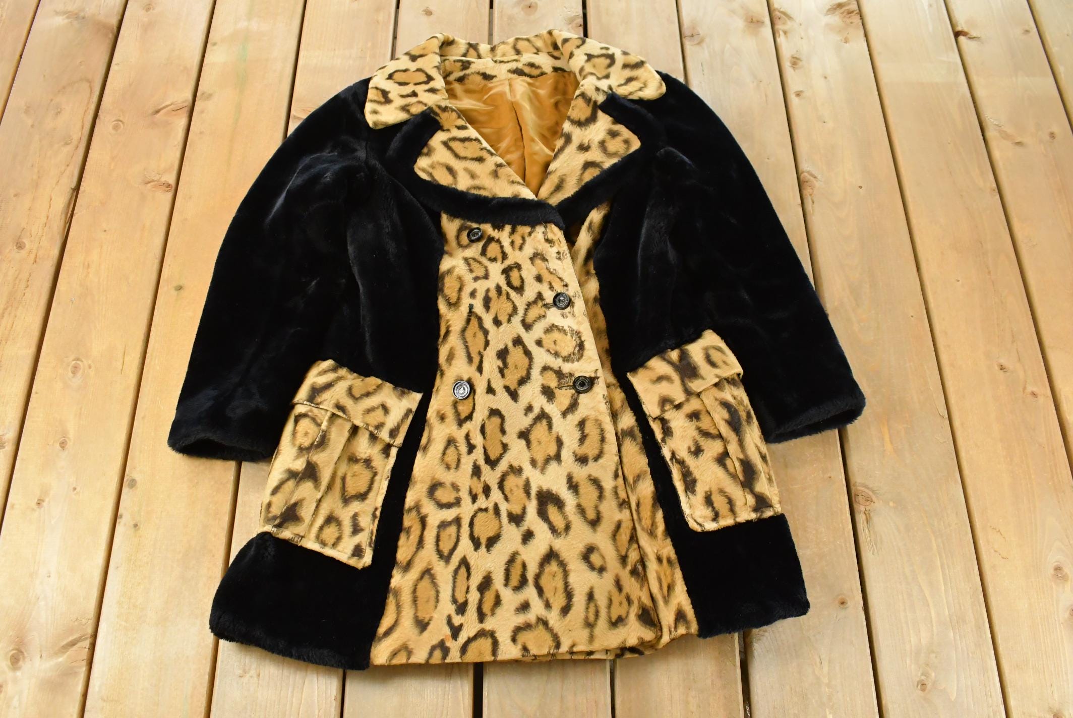 Vintage 1960s Fredric Cleveland Faux Leopard Print Fur Coat Women's M