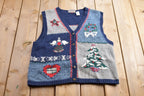 Vintage 1990s North Crest Christmas Theme Knitted Cardigan Sweater Vest