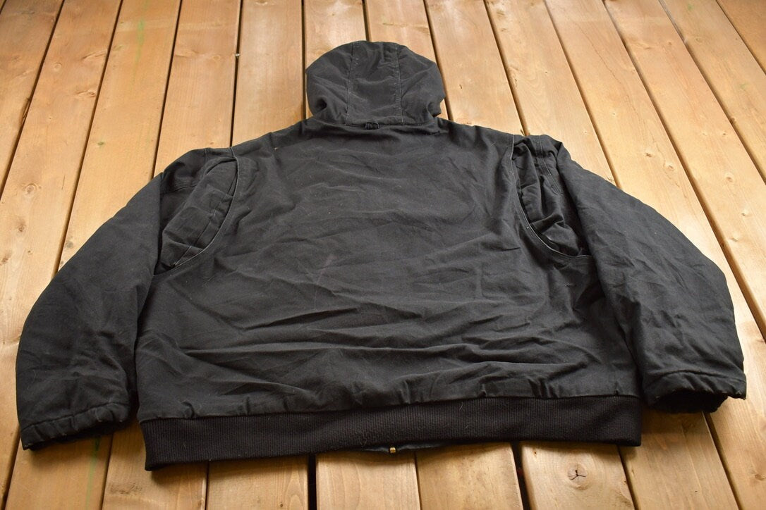 Vintage 1990s Walls Black Hooded Cinched Active Jac Work Jacket