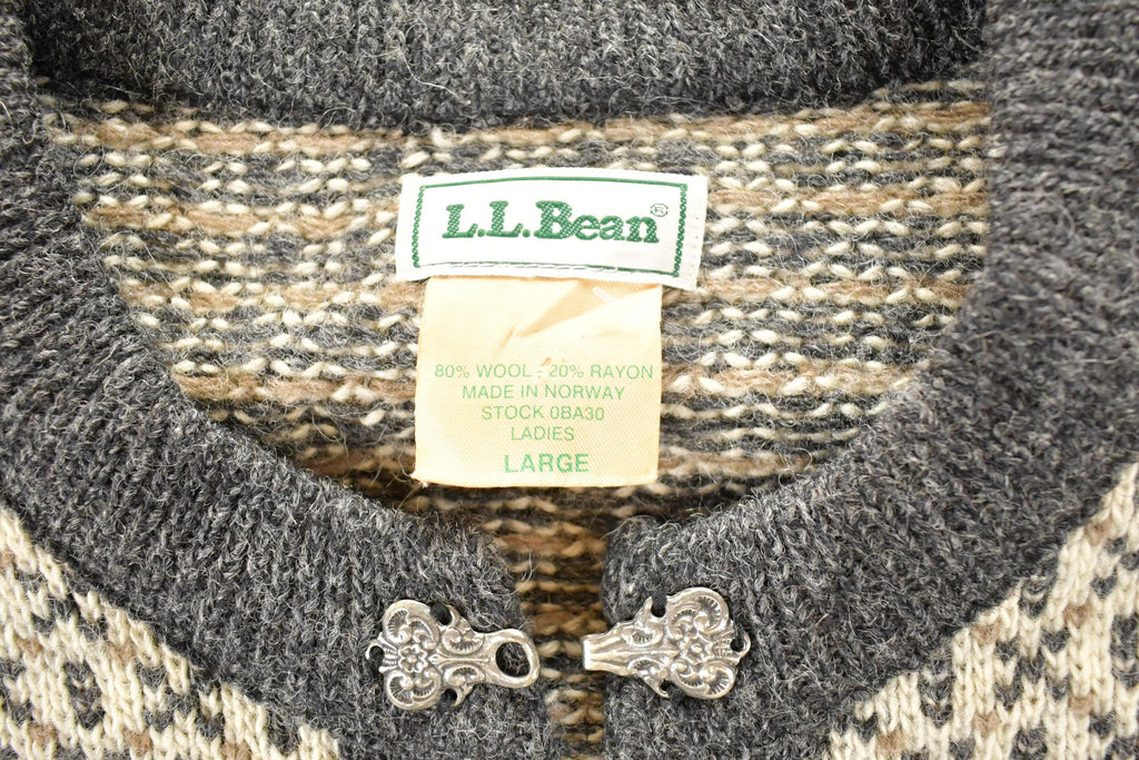 Vintage 1990s LL Bean Wool Knit Abstract Pattern Cardigan Sweater Mens M / 90s Knit Crewneck / Vintage Preppy Knits