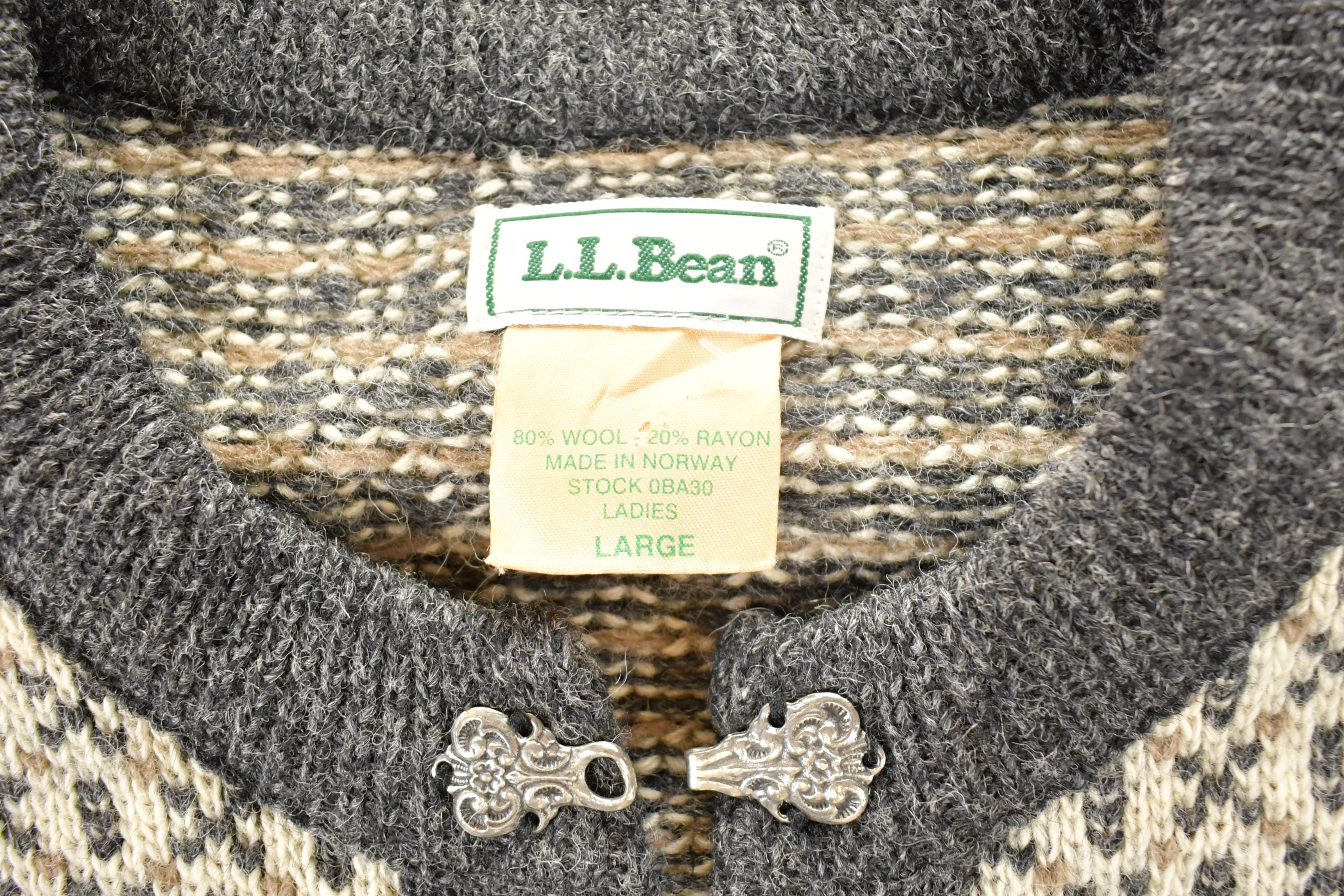 Vintage 1990s LL Bean Wool Knit Abstract Pattern Cardigan Sweater Mens M / 90s Knit Crewneck / Vintage Preppy Knits