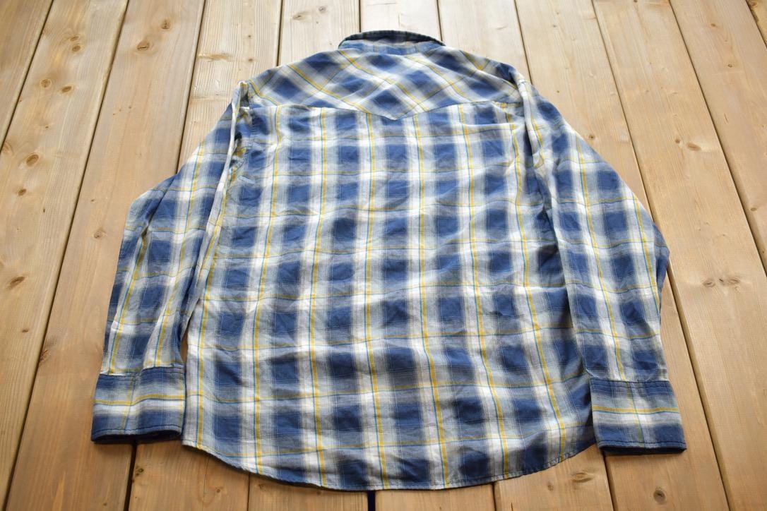 Vintage Y2k Wrangler Western Fashion Snap Shirts South Western Style Button Up Plaid Shirt