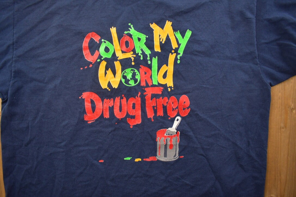 Vintage 1990s Drug Free World Graphic T Shirt