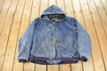 Vintage 1990s Rasco Denim Plaid Lined Fire Resistant Hooded Jacket Men's 2XL