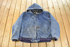 Vintage 1990s Rasco Denim Plaid Lined Fire Resistant Hooded Jacket Men's 2XL