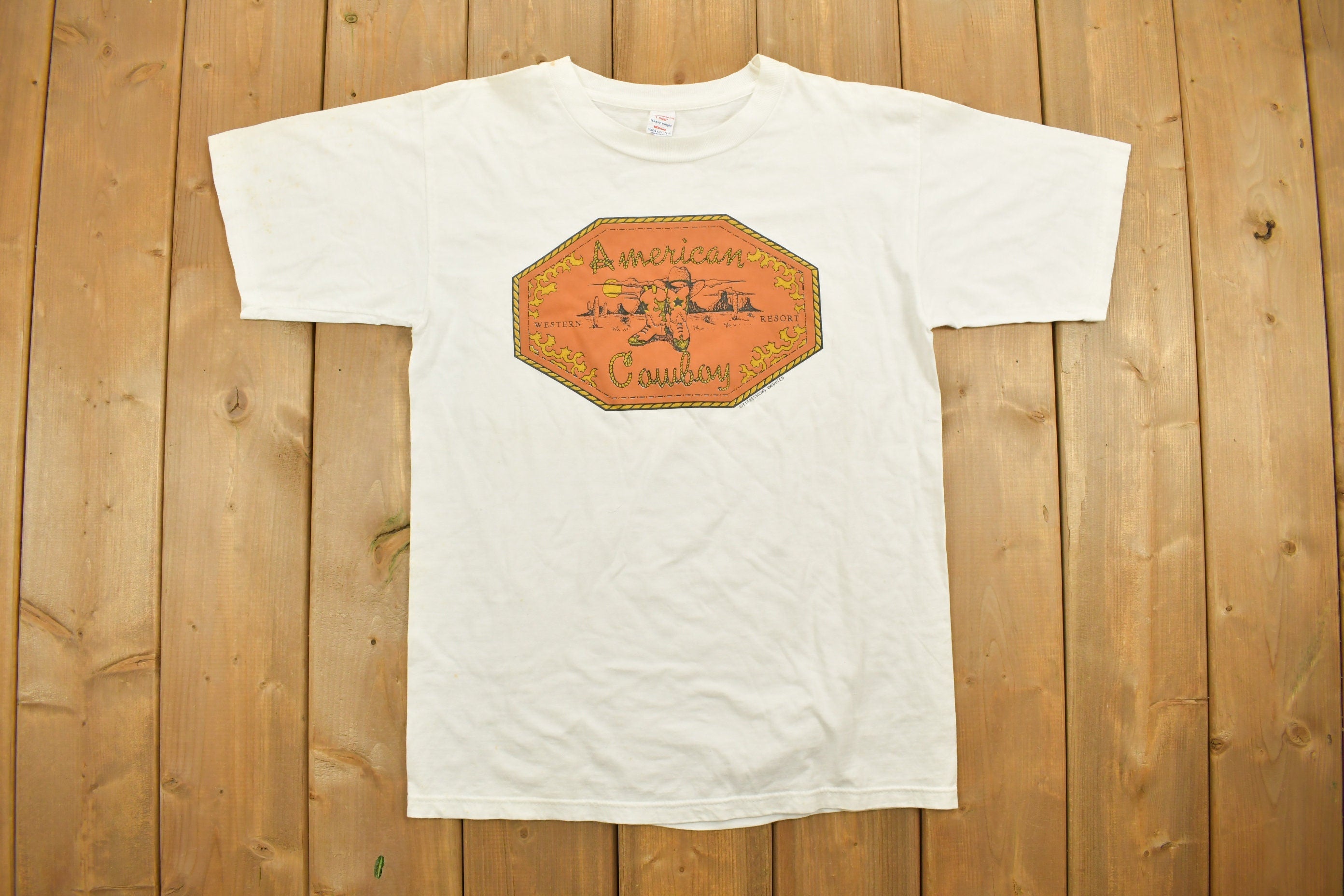 Vintage 1990s American Cowboy Western Resort Souvenir T Shirt