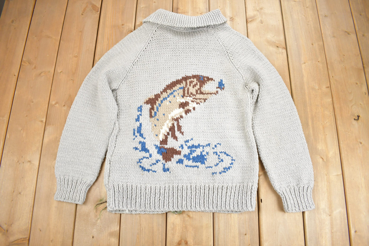 Vintage 1950s Hand-Knit Totem Pole Cowichan Sweater / Wool / True Vintage / Outdoorsman / Heavy Weight