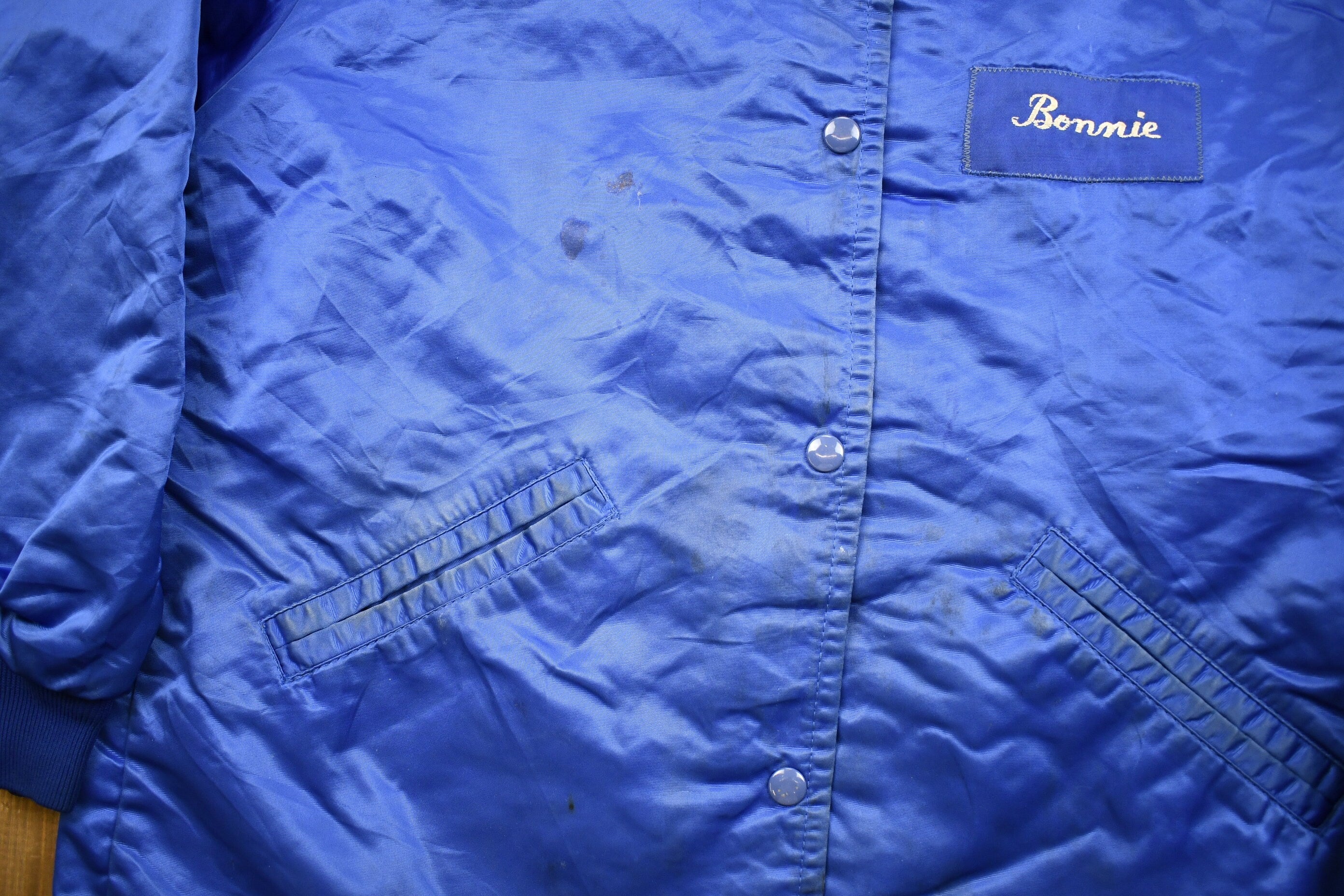 Vintage 1980s Blue Country Satin Windbreaker Jacket