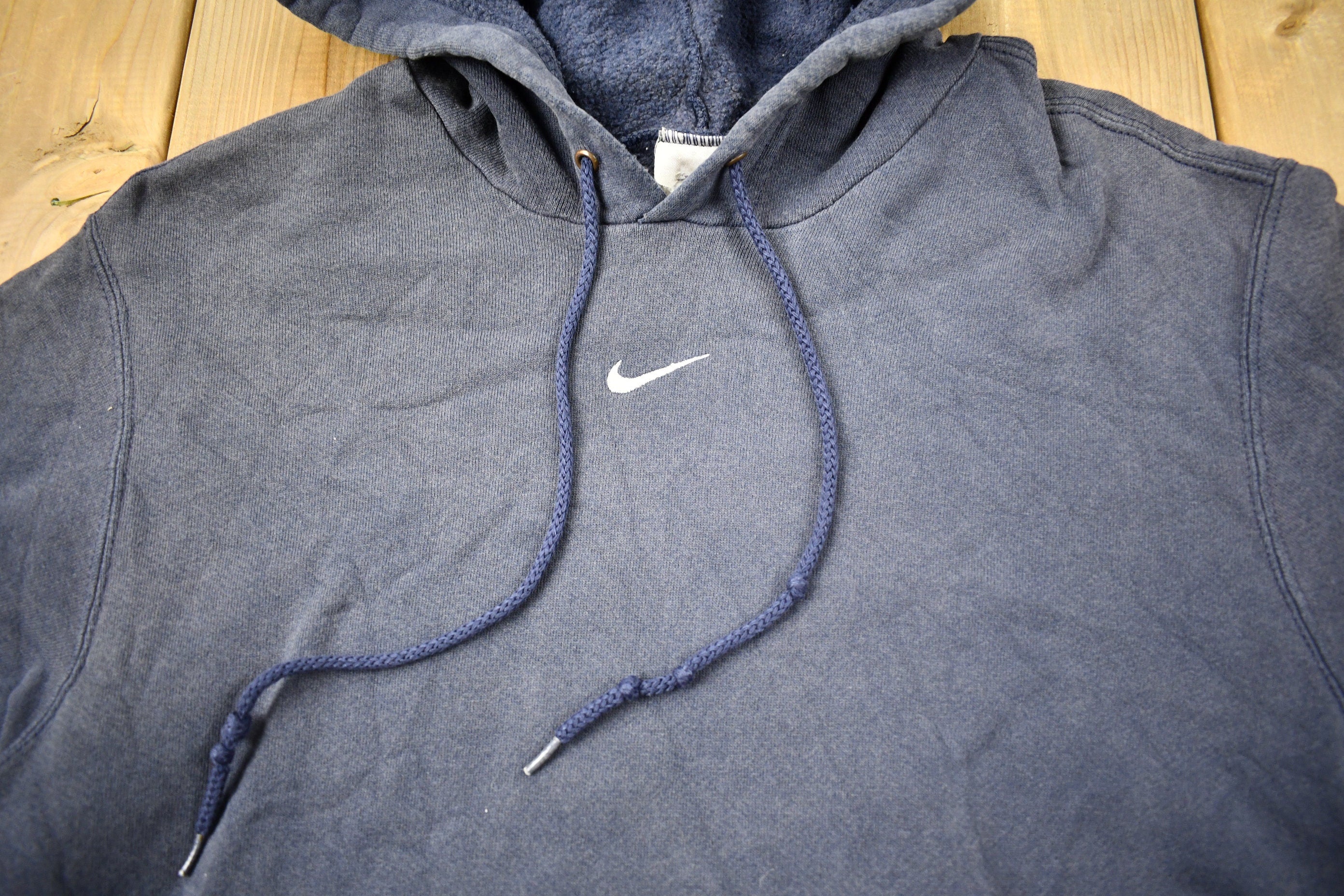 Vintage 1990s Navy Blue Nike Mid Swoosh Hoodie / Vintage Nike / Distressed / Streetwear / Athleisure / Spell Out