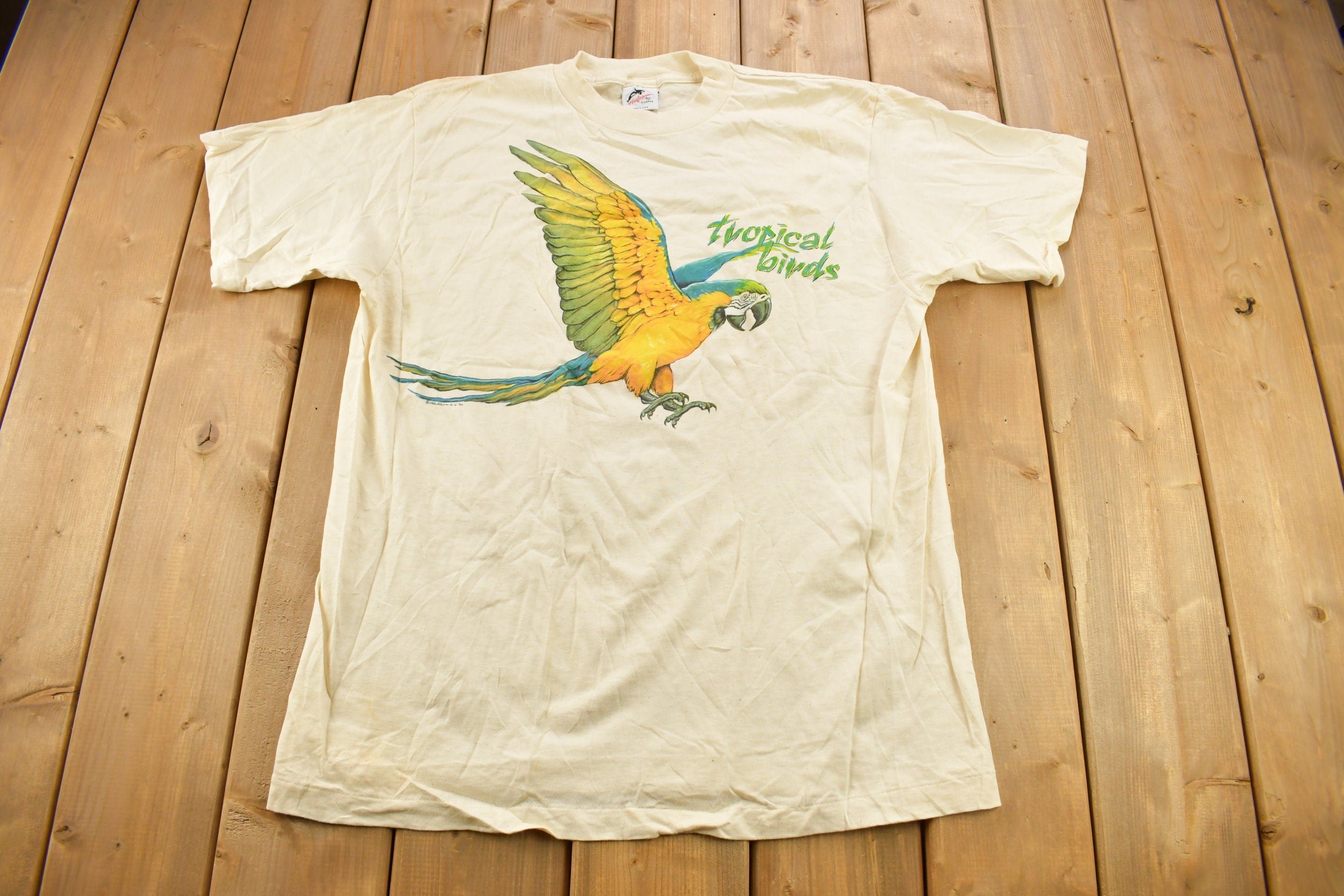 Vintage 1992 Tropical Birds Theme Graphic T-Shirt