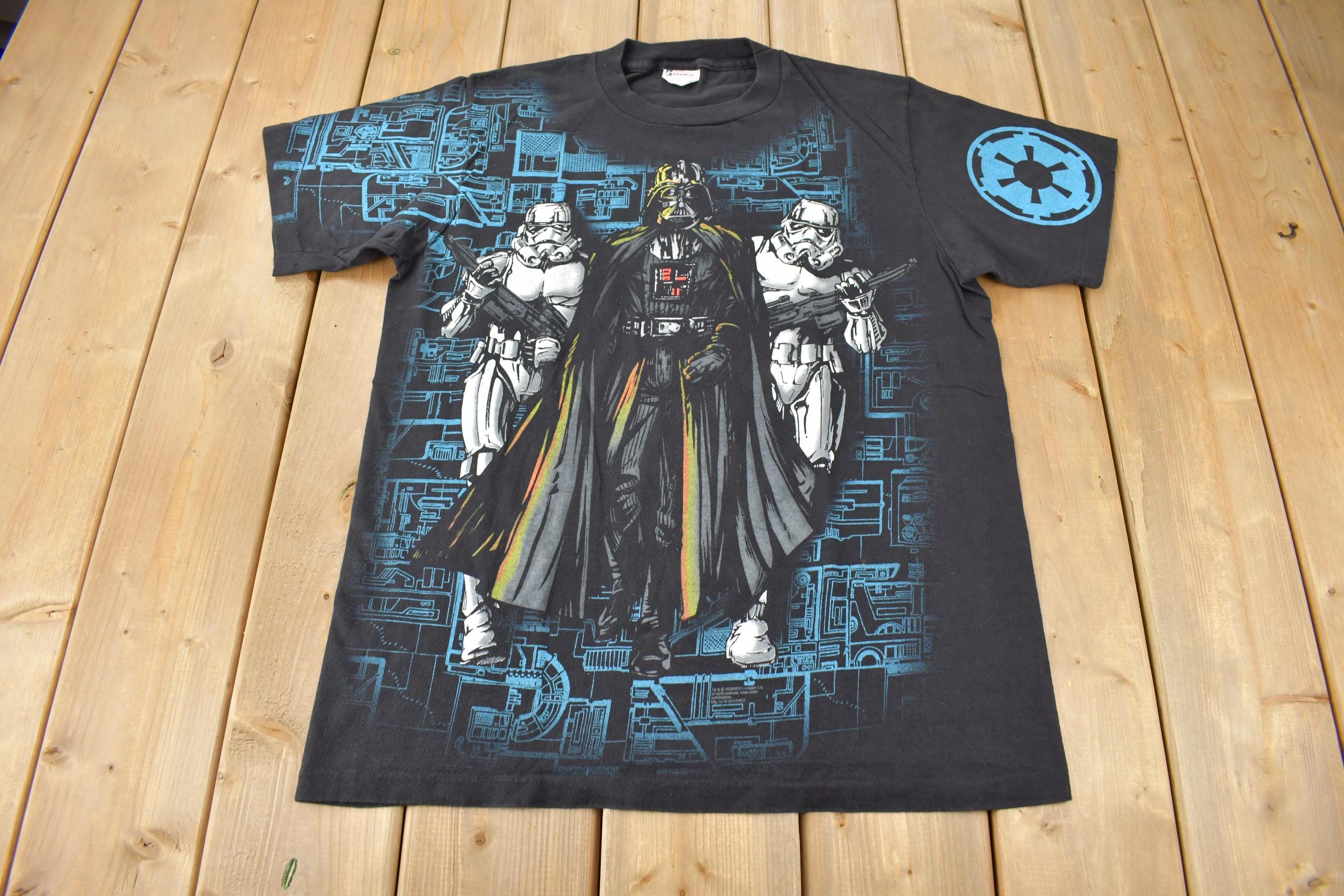 Vintage 1996 Star Wars Darth Vader Stormtroopers All Over Print Graphic T-Shirt Size L Made In USA Single Stitch