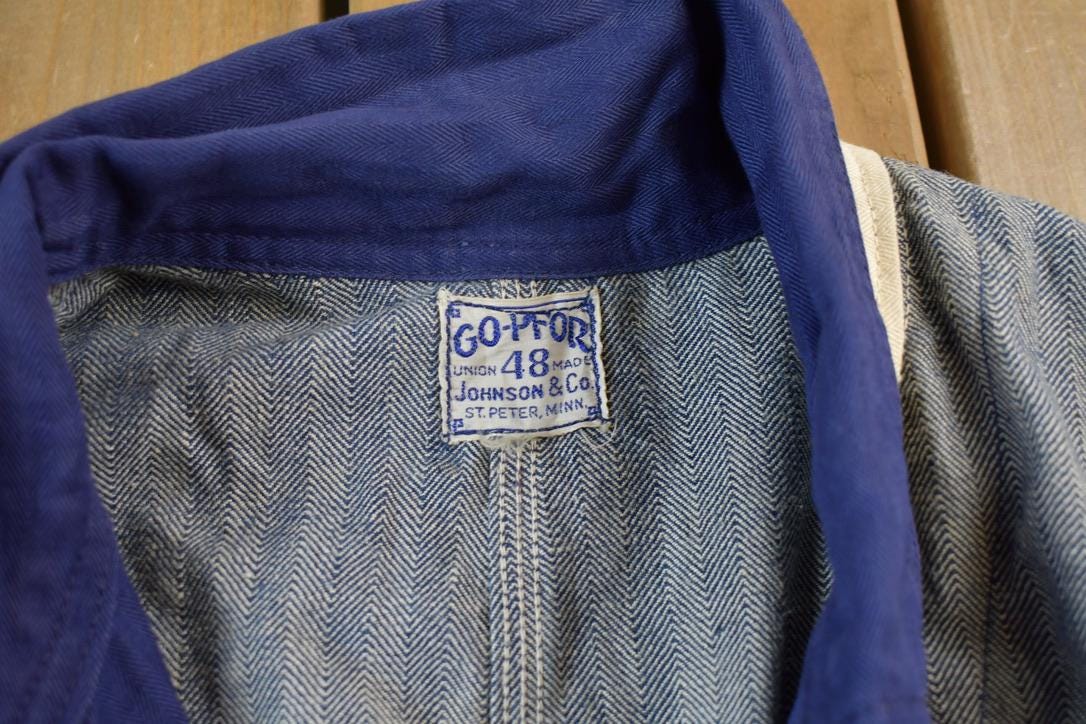 Vintage 1940s 4 Pocket Shop Coat Johnson & Co Go-Pfor 48 Herringbone