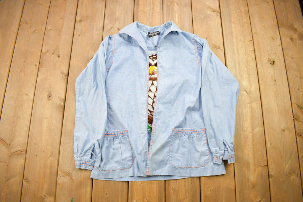 Vintage 1980s Hand Stitched Owl Theme Button Up Shirt