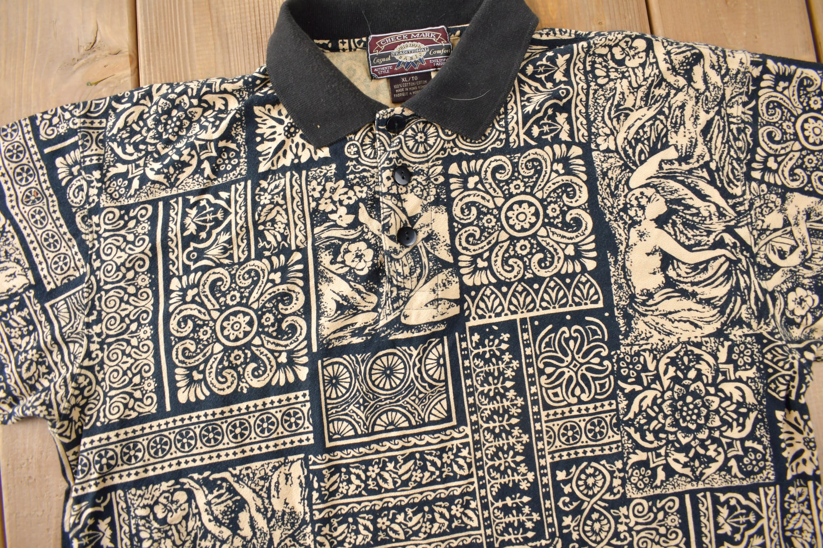 Vintage 1990s All Over Print Paisley Patchwork Polo Shirt Size XL