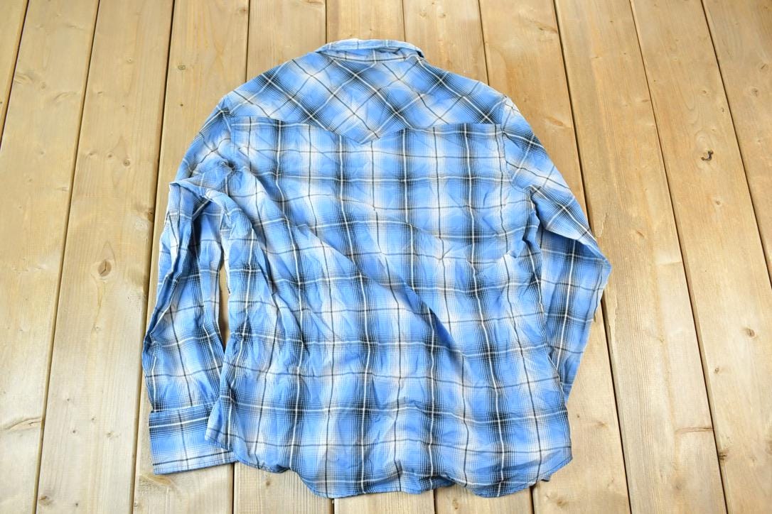 Vintage Y2K Wrangler Western Style Plaid Button Up Shirt Mens M