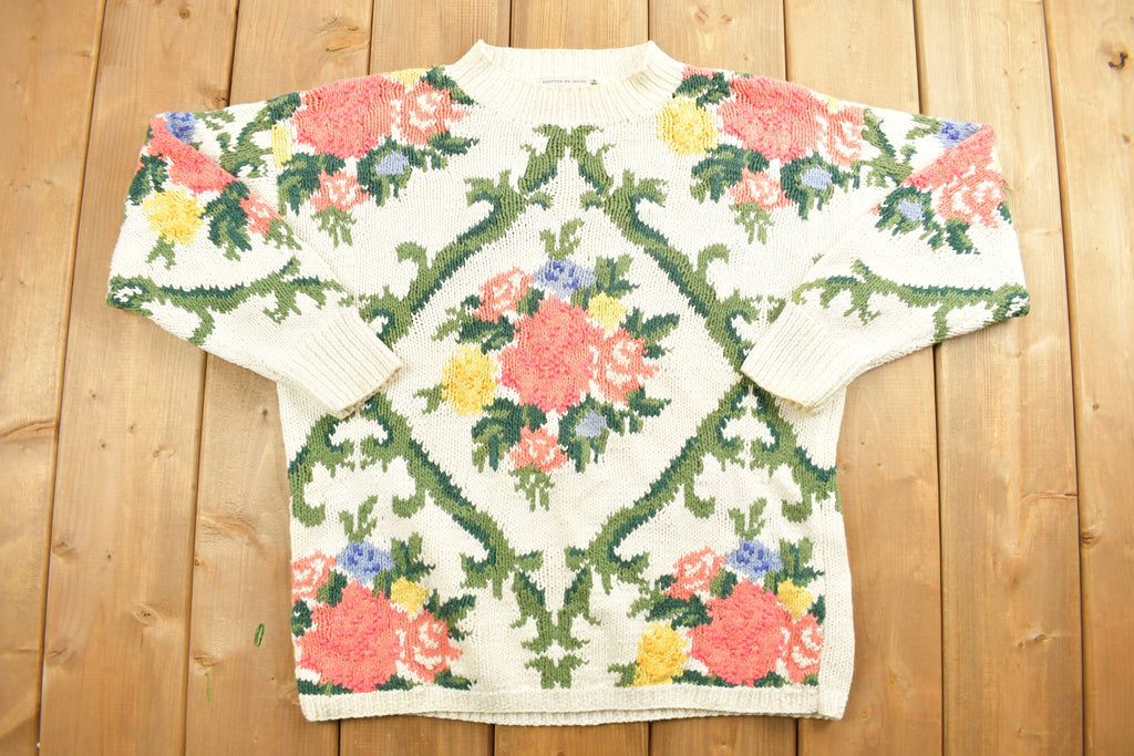 Vintage 1990s Lydia Jane Knitted Floral Mock Neck Sweater