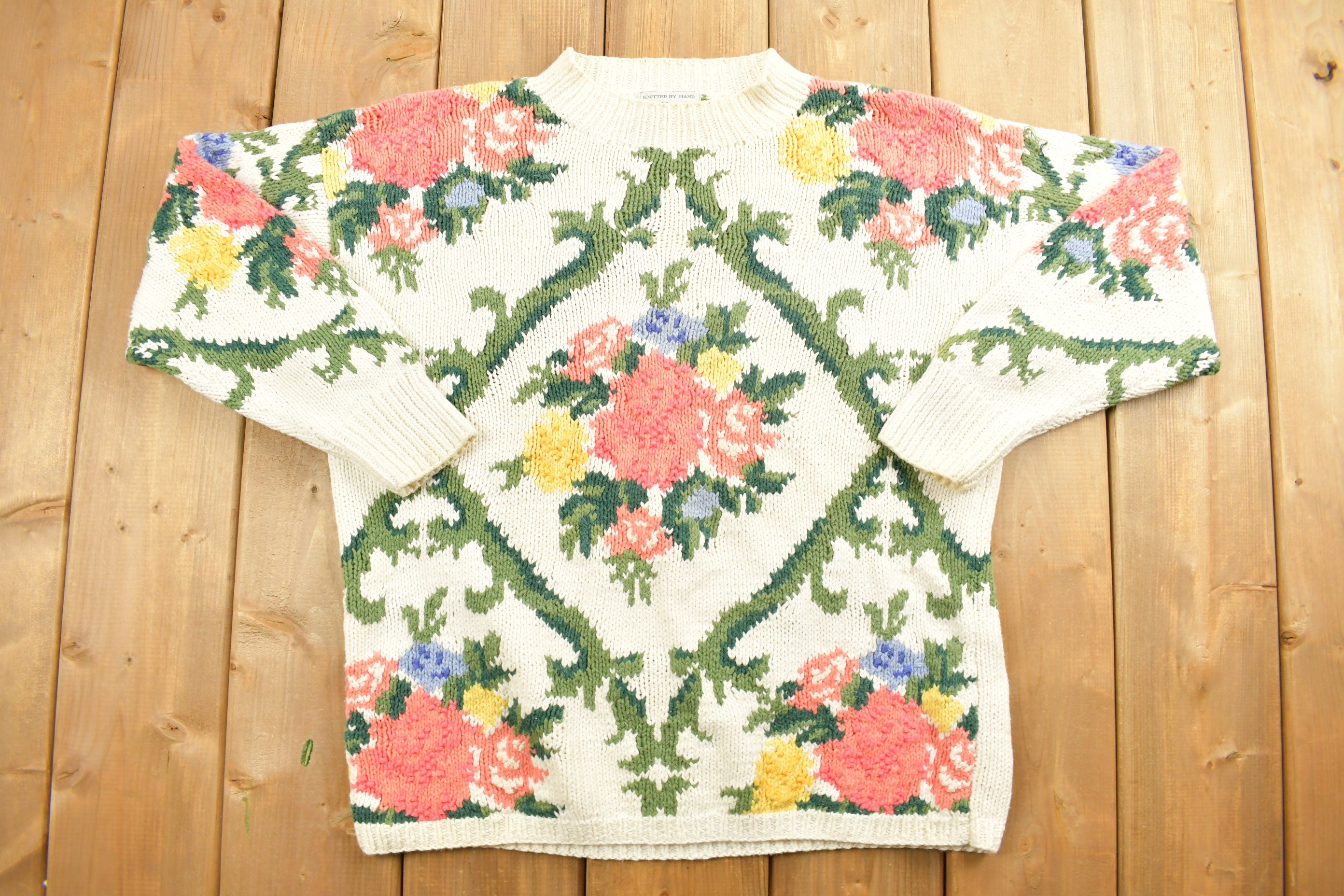 Vintage 1990s Lydia Jane Knitted Floral Mock Neck Sweater