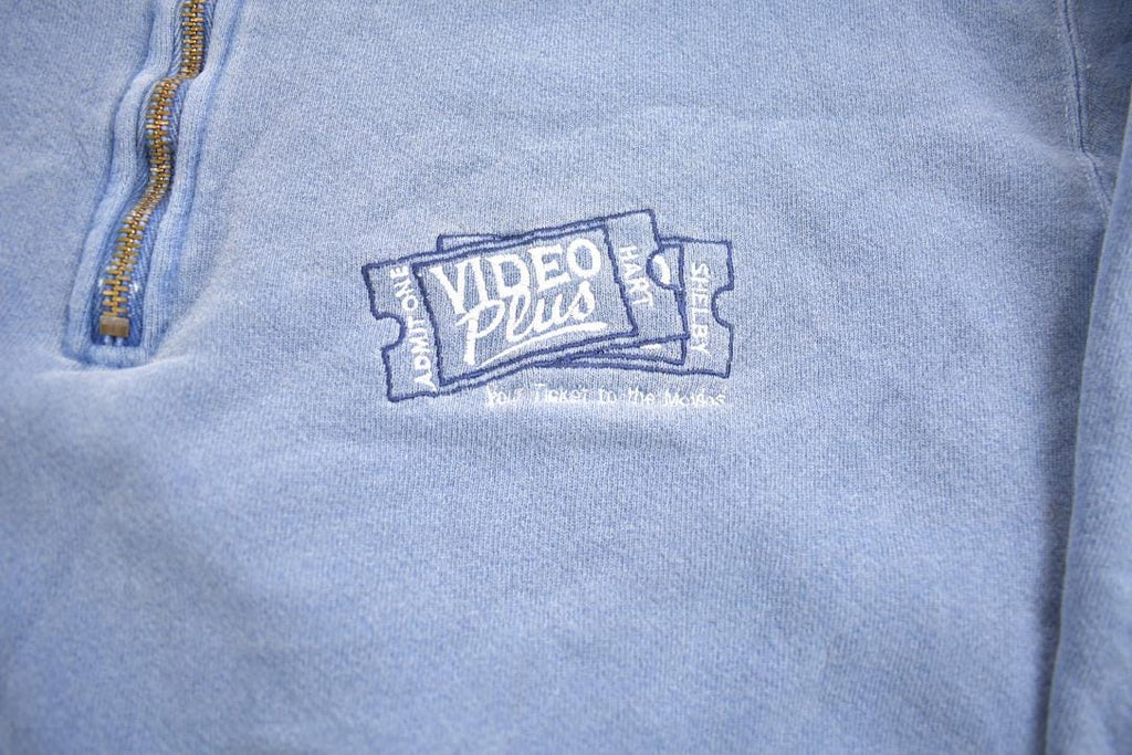 Vintage 1990s Video Plus Embroidered Quarter Zip Sweatshirt Made In USA