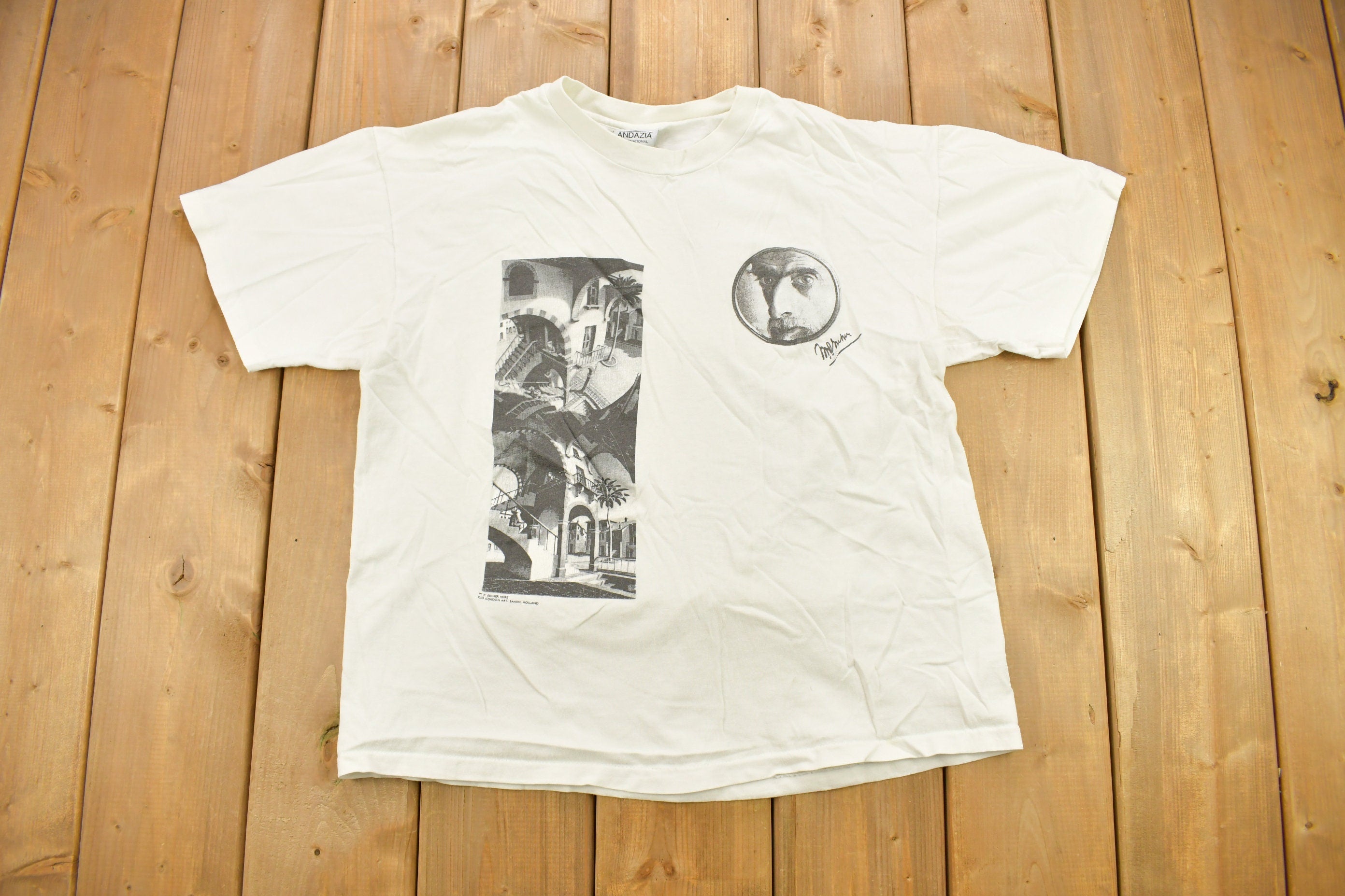 Vintage 1990s MC Escher Abstract Art Graphic T Shirt