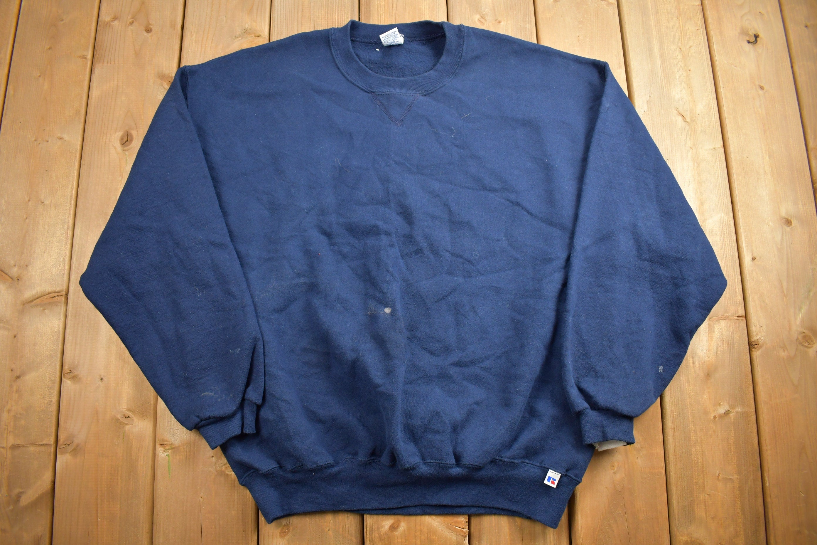 Vintage 1990s Navy Blue Russell Athletics Blank Crewneck Sweatshirt