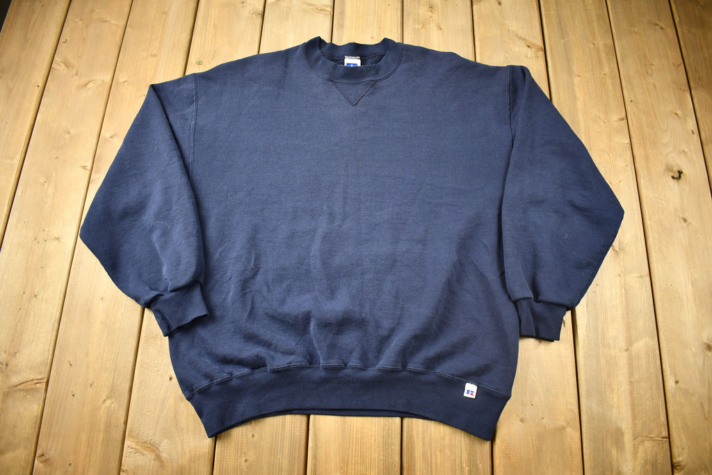 Vintage 1990s Russell Athletics Navy Blue Blank Crewneck Sweatshirt