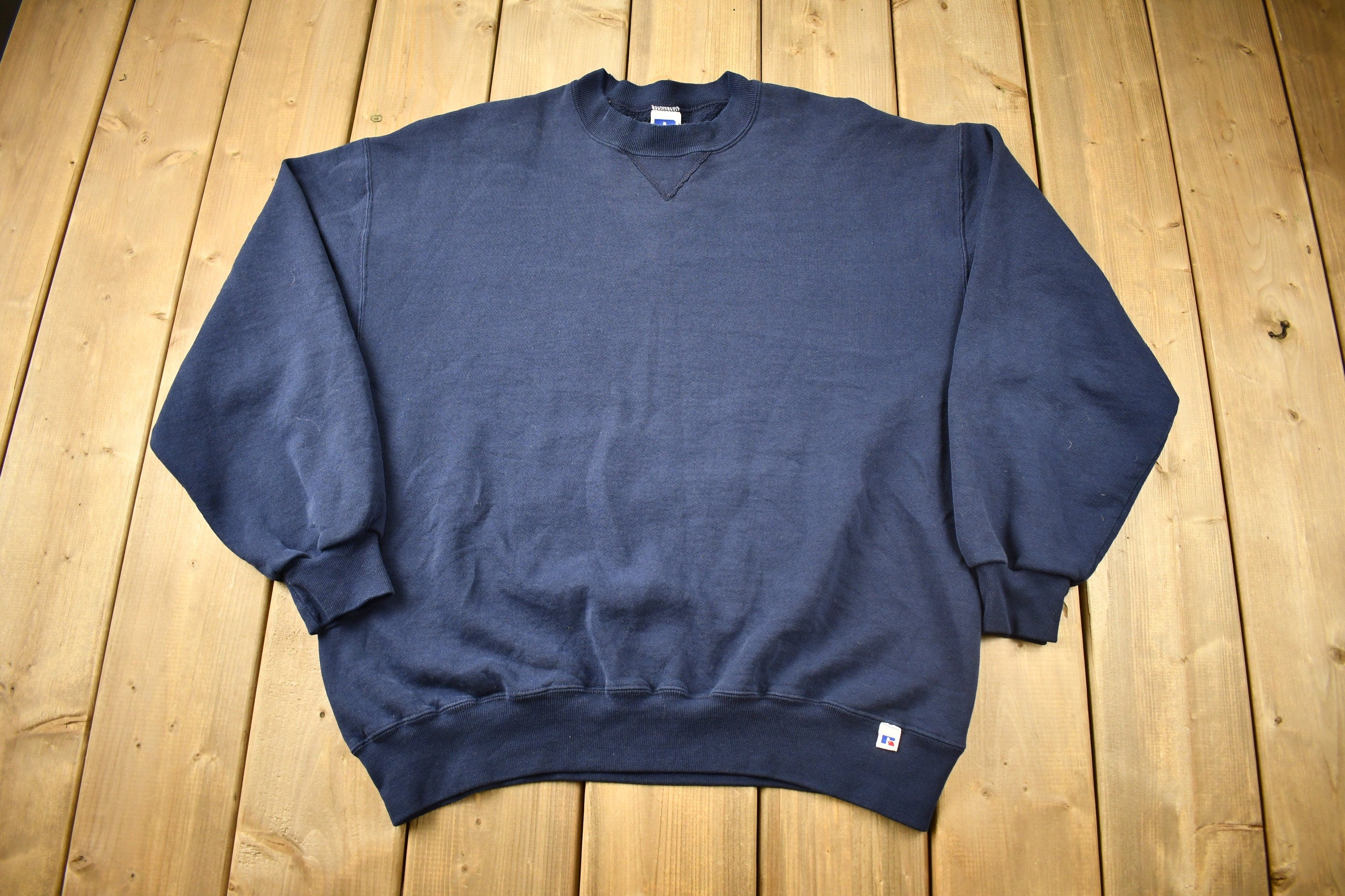 Vintage 1990s Russell Athletics Navy Blue Blank Crewneck Sweatshirt