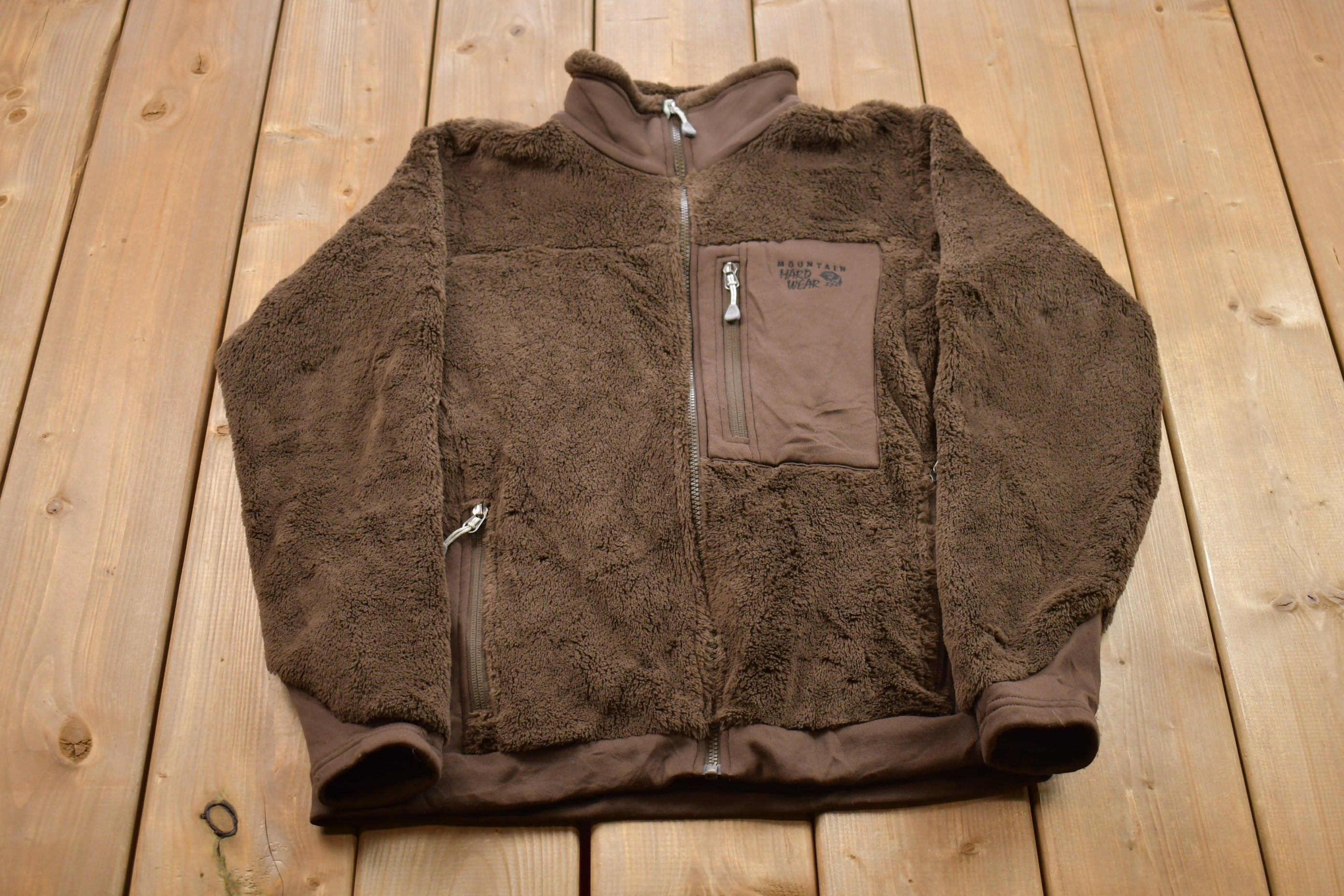 Vintage 1990s Brown Polartec Thermal Mountain Hard Wear Zip Fleece Sweater