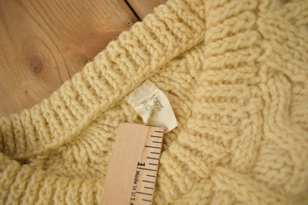 Vintage 1980s 100% Wool Cable Knit Crewneck Sweater