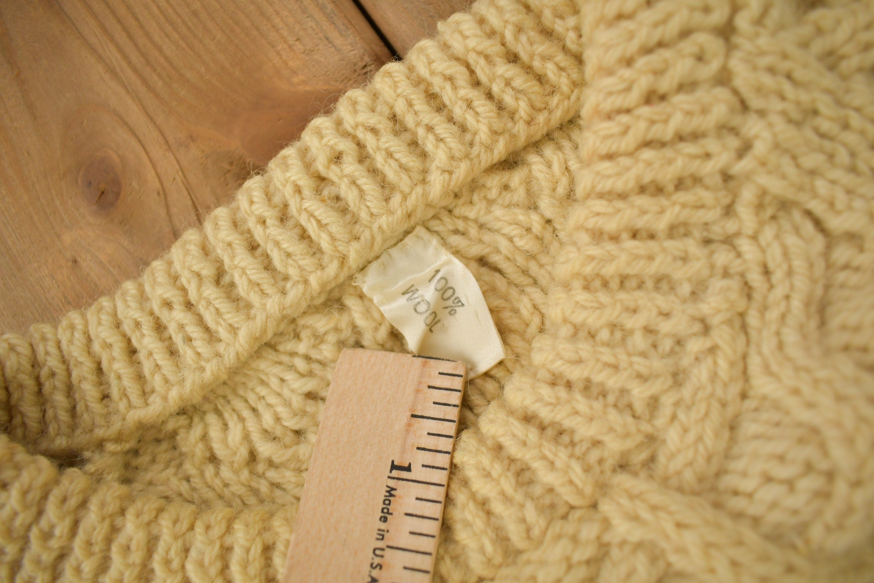 Vintage 1980s 100% Wool Cable Knit Crewneck Sweater