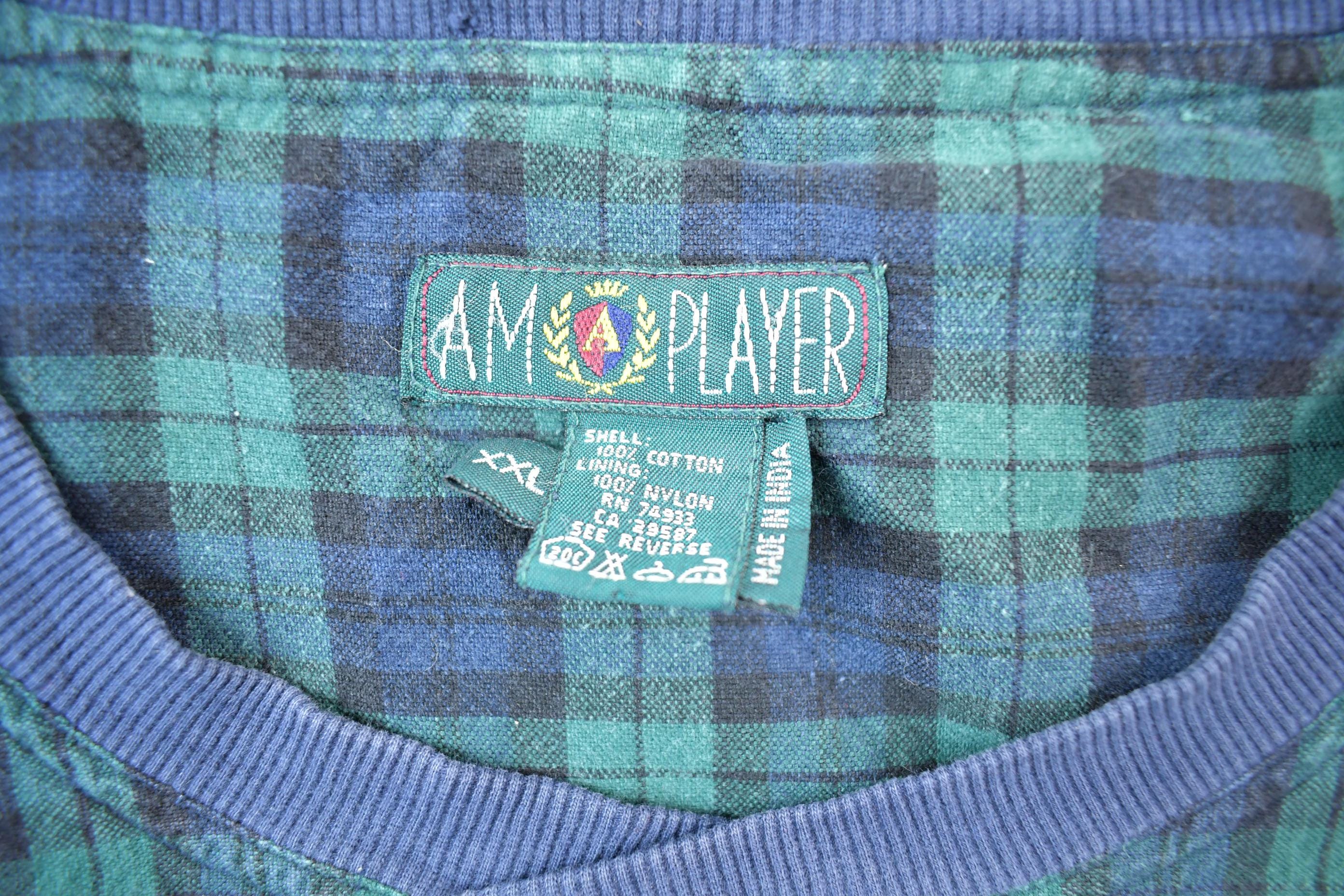 Vintage 1990s AM Player Plaid Crewneck Sweatshirt