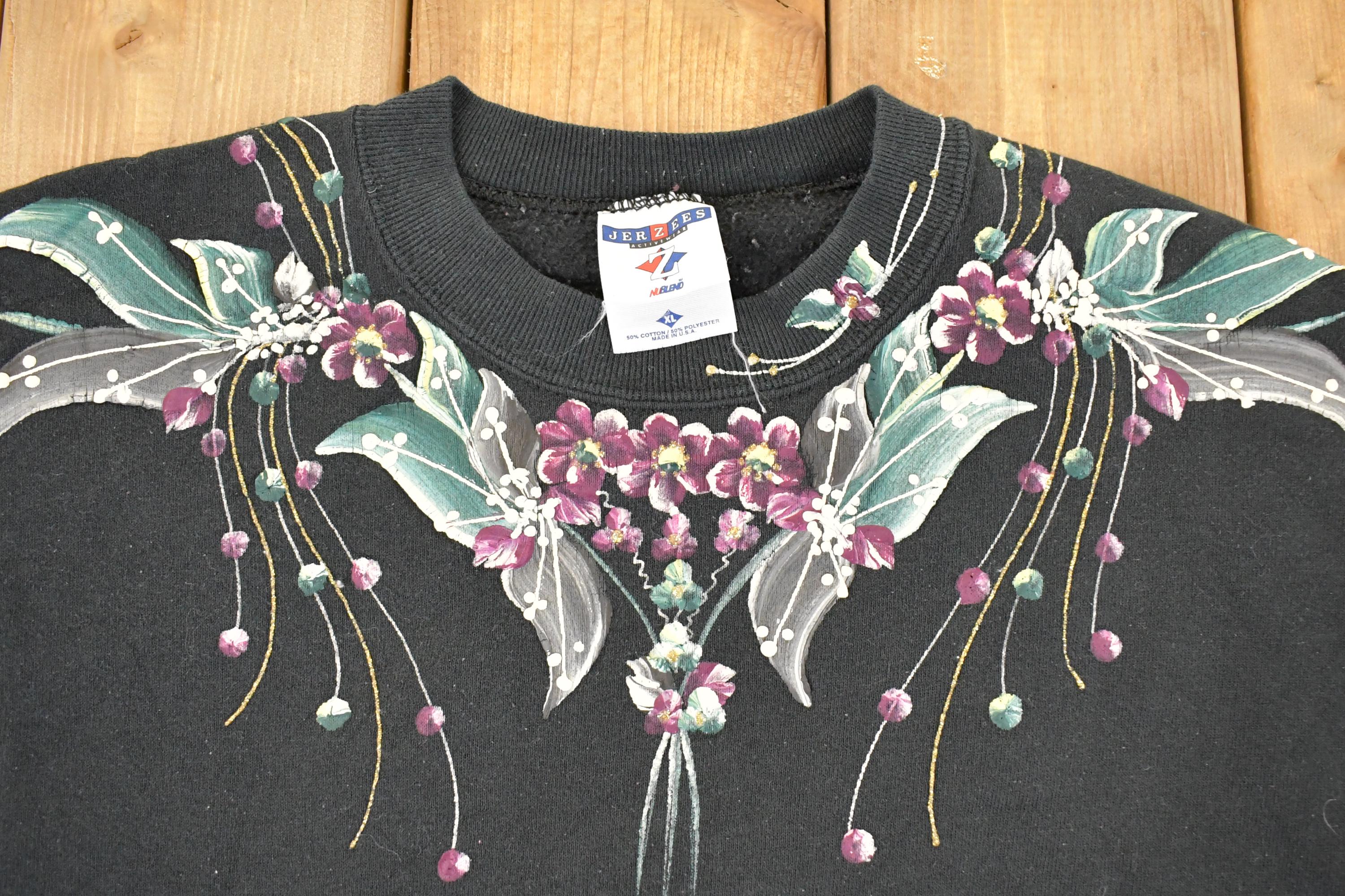 Vintage 1990s Floral Graphic Print Crewneck Sweatshirt Women's XL