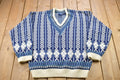 Vintage 1990s Bristol Blues Abstract Print Knitted V-Neck Sweater