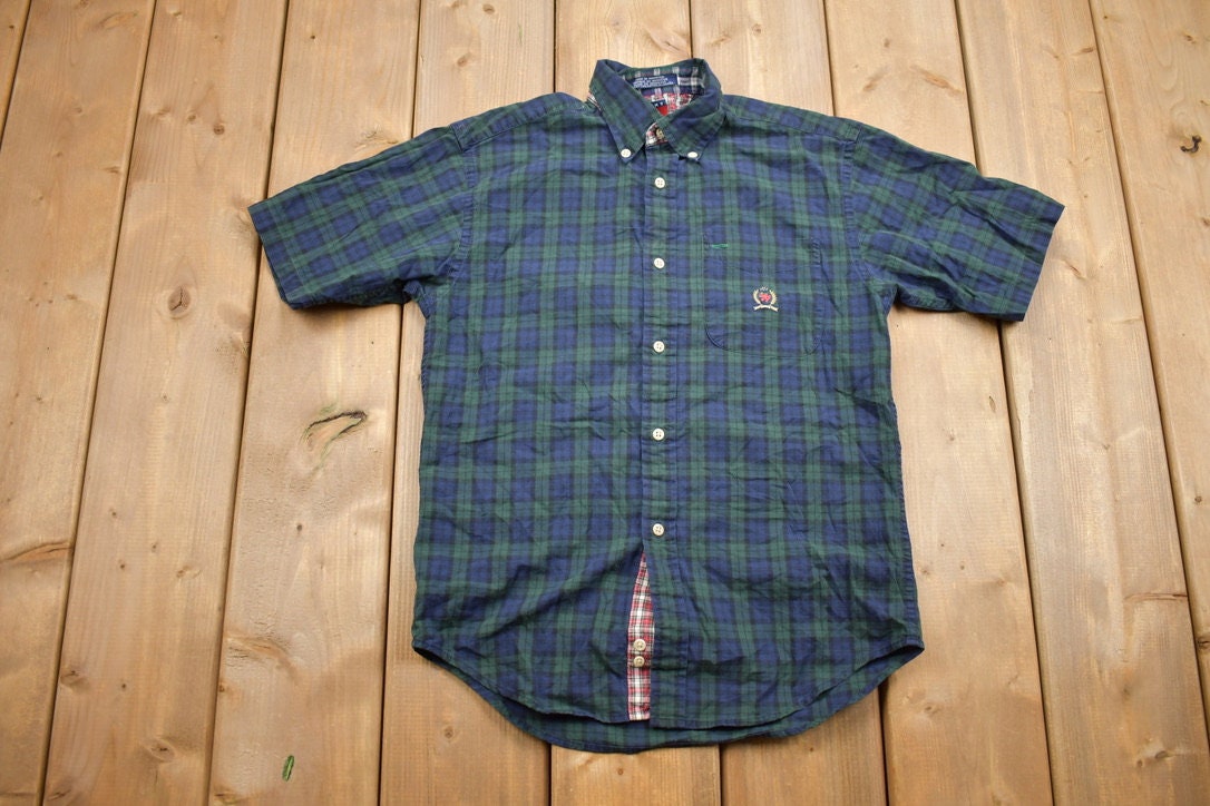 Vintage 1990s Tommy Hilfiger Plaid Short Sleeve Button Up Shirt