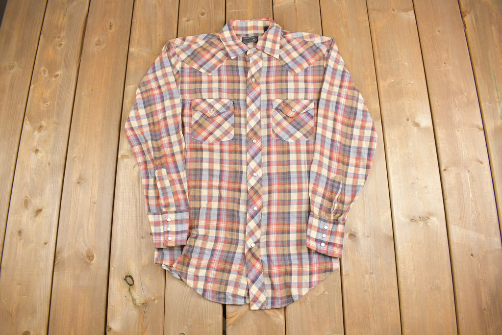 Vintage 1980s JC Penney Western Plaid Button Up Shirt