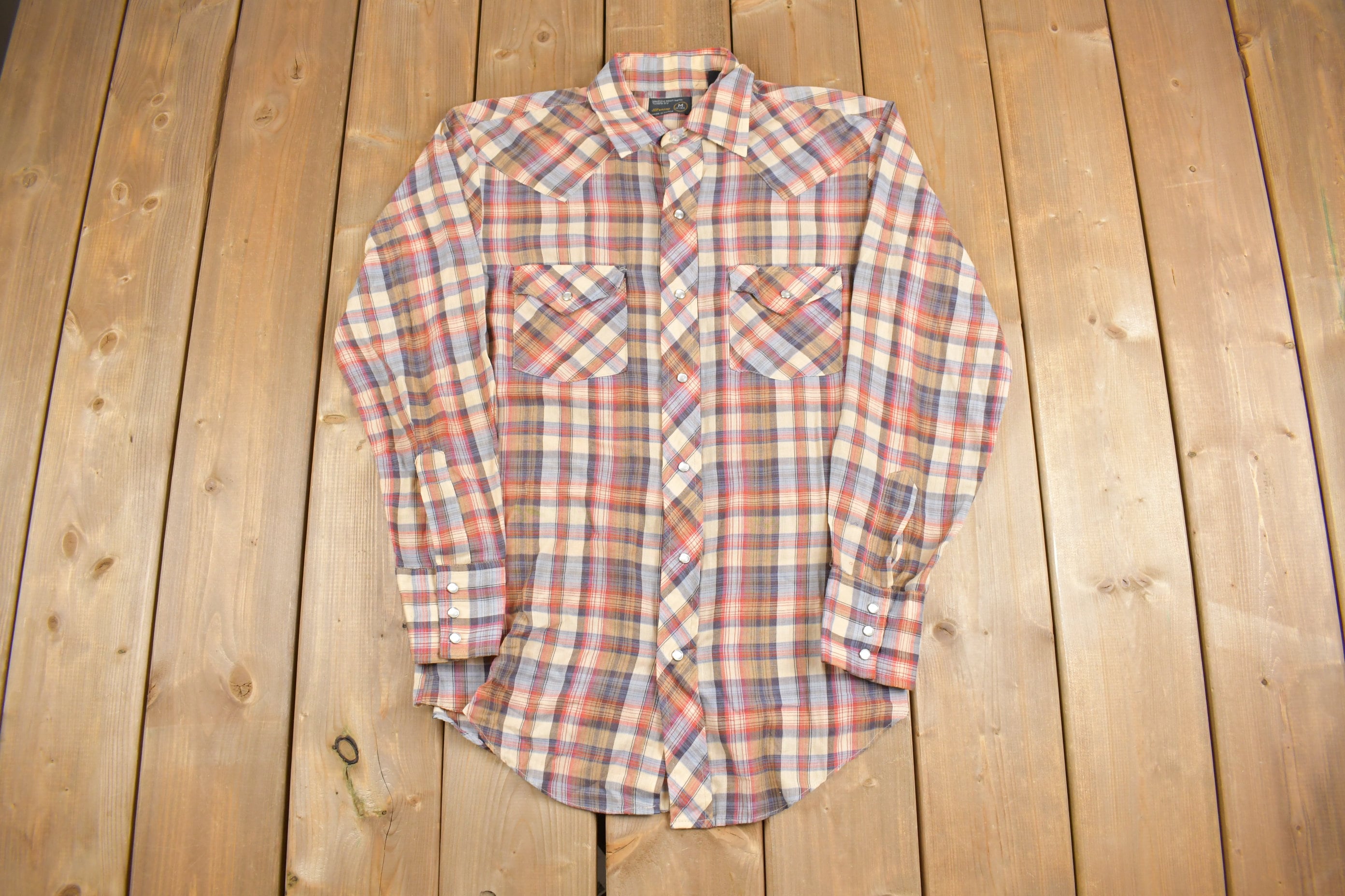 Vintage 1980s JC Penney Western Plaid Button Up Shirt