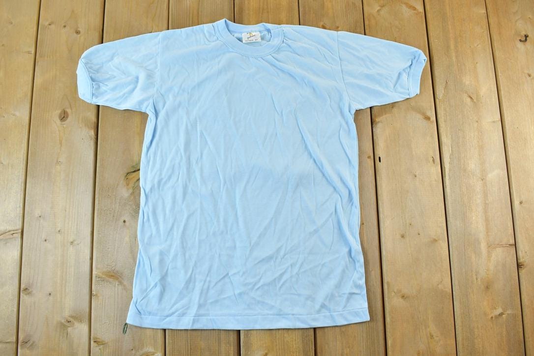 Vintage 1980s Sky Blue Blank Single Stitch T-Shirt